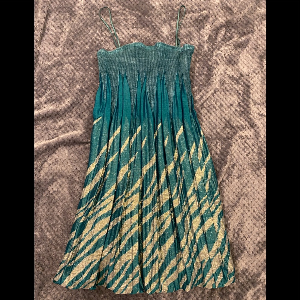 EC pretty teal and silver gold metallic tulip Dress szS